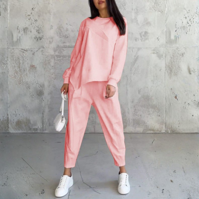 Women's Long-Sleeve Irregular Hem Sweatshirt & Pants Set